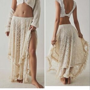Lace Assymetrical Maxi Skirt